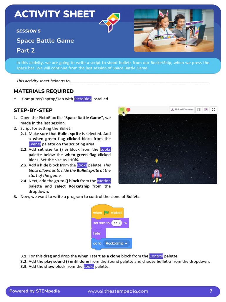 Space Battle Game Activity Sheet 2 | PDF | Software | Computing