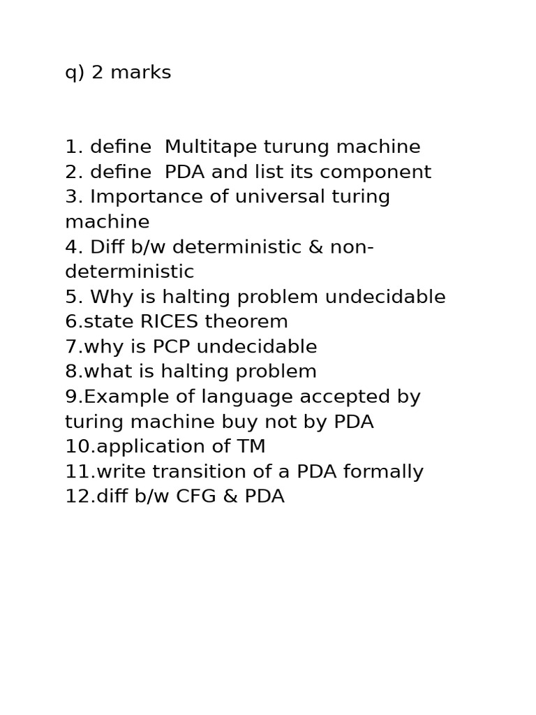 Turing Machines and PDA Concepts Explained | PDF
