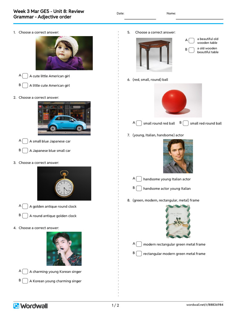 Adjective Order Grammar Quiz | PDF | Chess | Chess Theory
