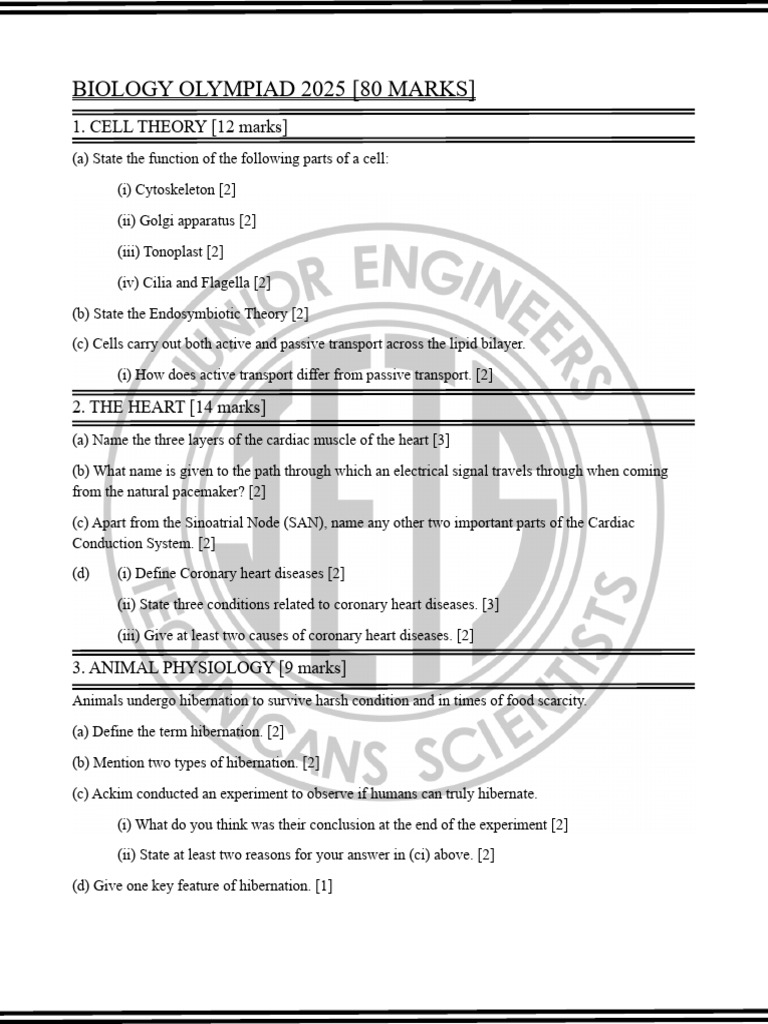 Biology Olympiad 2025 Exam Guide | PDF | Mitosis | Heart