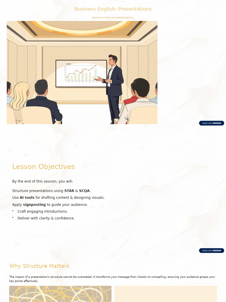 Business English Presentation Guide | PDF | Human Communication | Learning