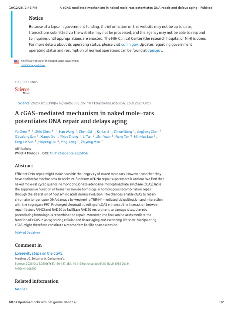 A CGAS-mediated Mechanism in Naked Mole-Rats Potentiates DNA Repair and ...