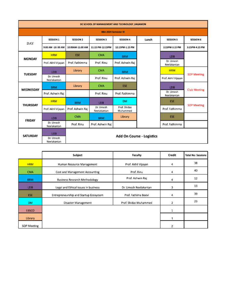 BBA 24 - Semester Schedule | PDF