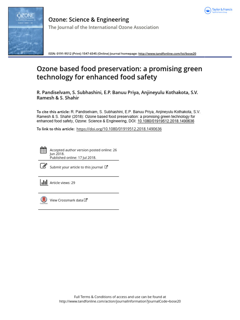 Ozone Food Preservation for Safety | PDF | Ozone | Chemistry