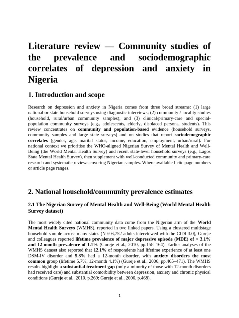 Depression and Anxiety in Nigeria: A Review | PDF | Mental Disorder ...