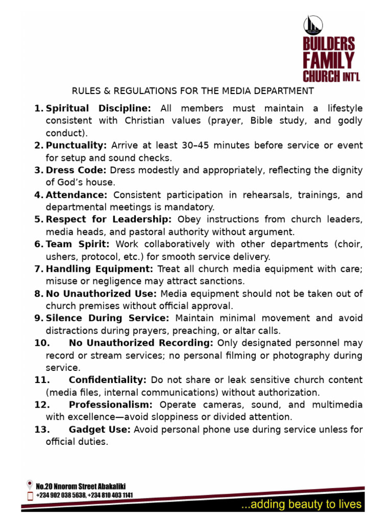 Media Department Rules & Guidelines | PDF