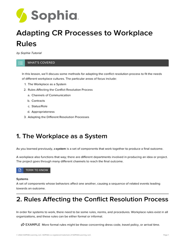 Adapting Conflict Resolution in Workplaces | PDF | Mediation | Conflict ...