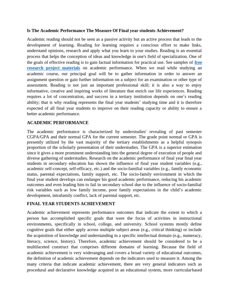 Is The Academic Performance The Measure of Students Achievement | PDF ...
