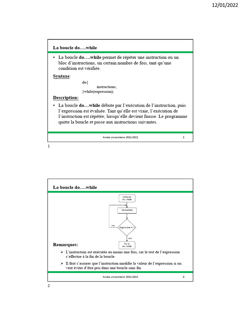 Boucles en programmation : do...while, while, for | PDF | Structure de ...