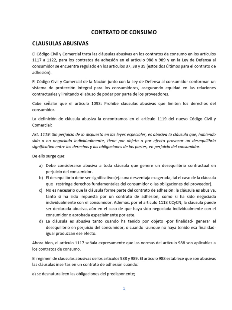 Cláusulas Abusivas en Contratos de Consumo | PDF | Los consumidores ...