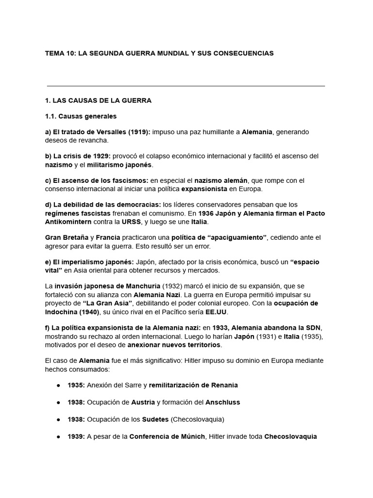 Causas y Consecuencias de la II Guerra Mundial | PDF | Alemania nazi ...