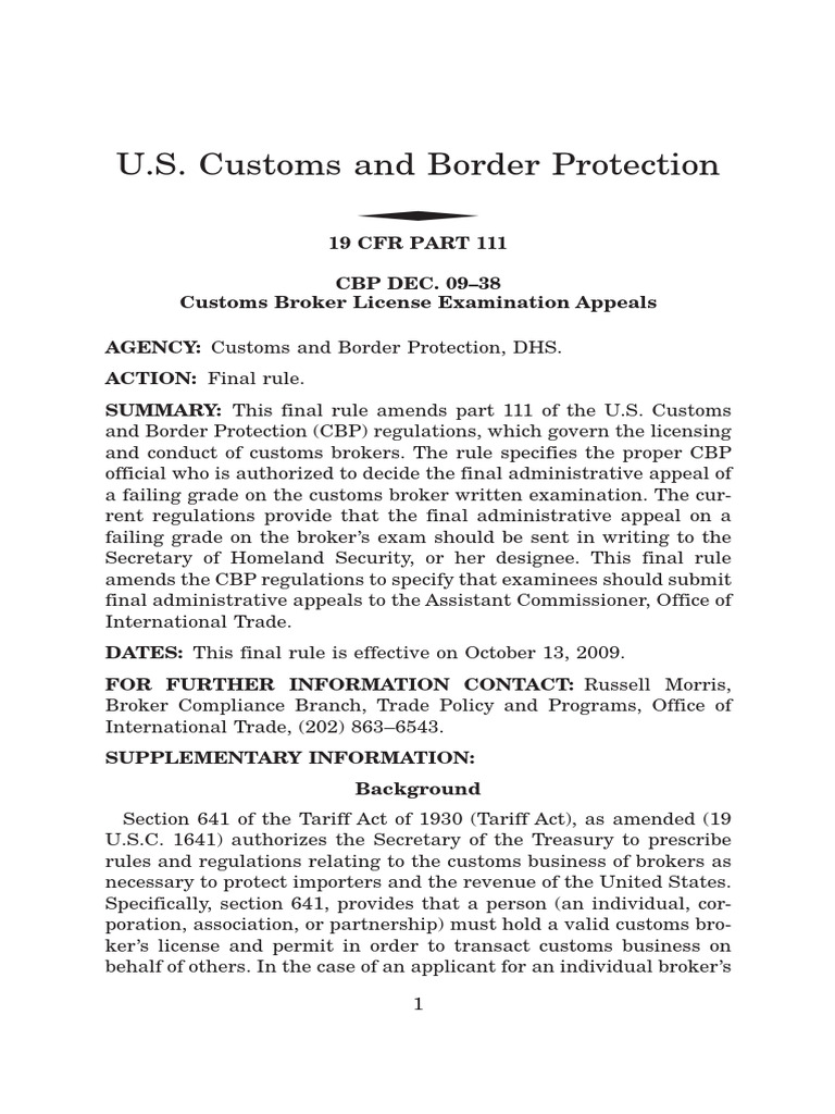 Customs Broker Exam Appeal Process | PDF | U.S. Customs And Border ...