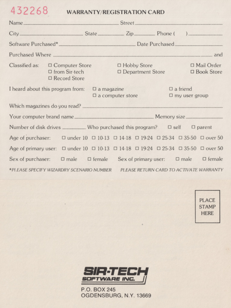 Wizardry Registration Card | PDF
