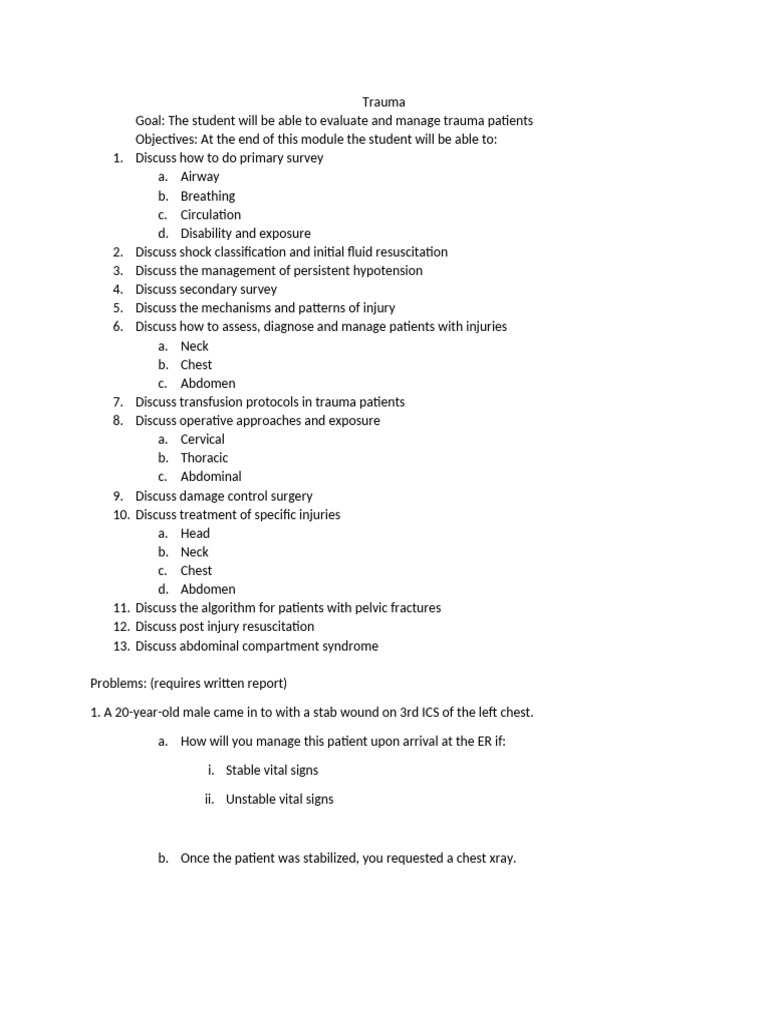 Trauma Patient Management Guide | PDF | Major Trauma | Biomechanics