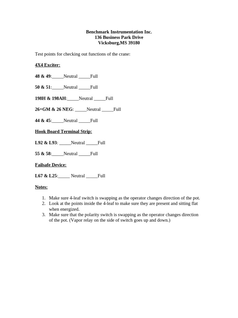 Crane Function Test Points Guide | PDF