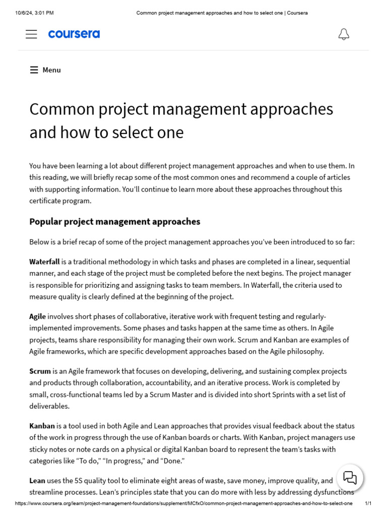 Common Project Management Approaches and How To Select One - Coursera ...
