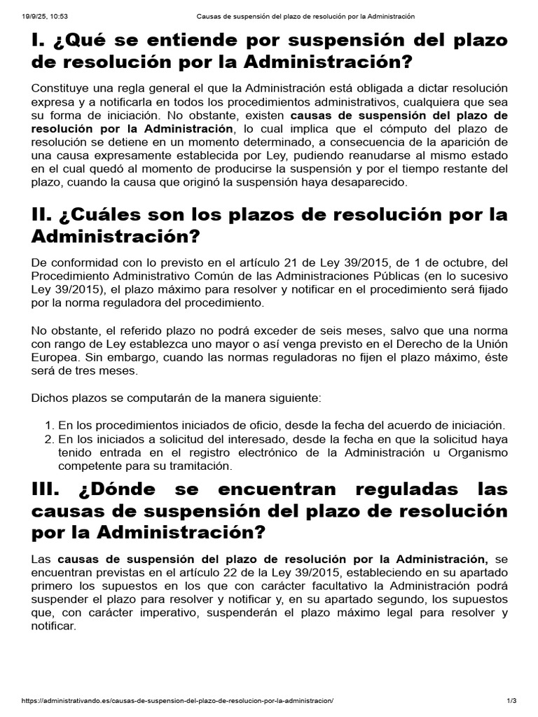 Causas de Suspensión Del Plazo de Resolución Por La Administración ...