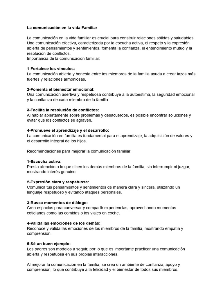 La Comunicación en La Vida Familiar | PDF | Comunicación | Las emociones