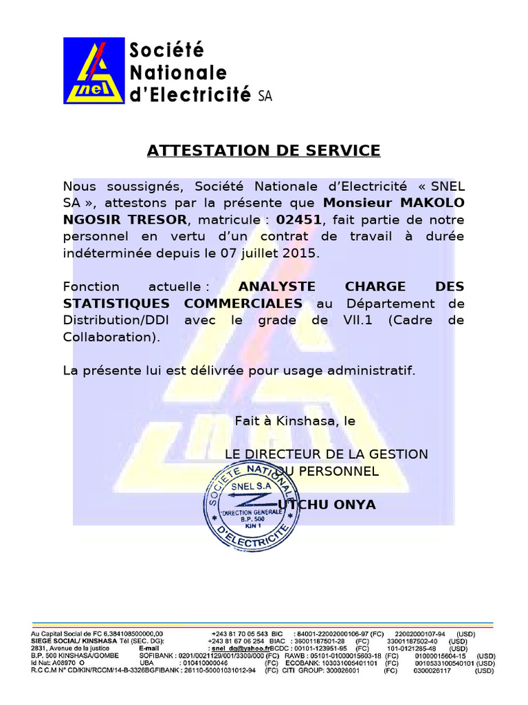 Attestation de service et congé annuel 2025 | PDF