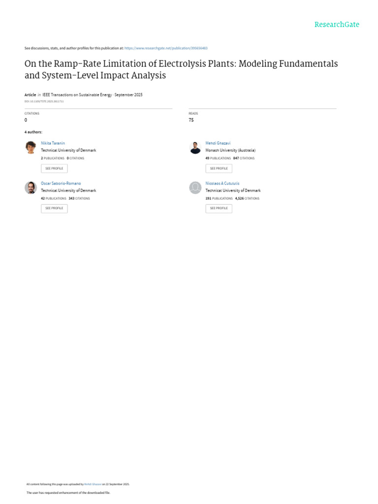 Electrolysis Plants Ramp-Rate Analysis | PDF | Applied And ...