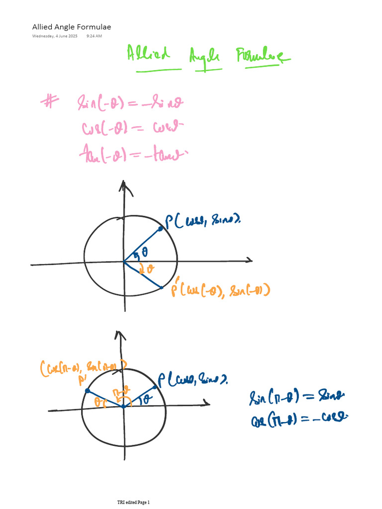Allied Angle Formulae | PDF