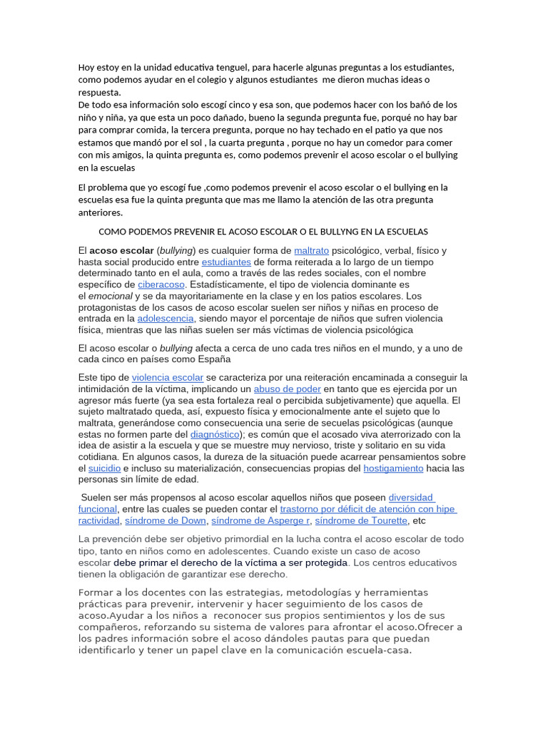 Como Podemos Prevenir El Acoso Escolar o El Bullyng en La Escuelas ...