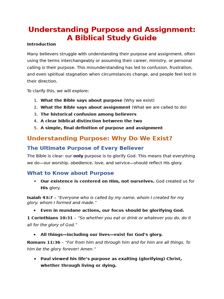 Biblical Guide to Purpose vs. Assignment | PDF | Jesus | Disciple ...