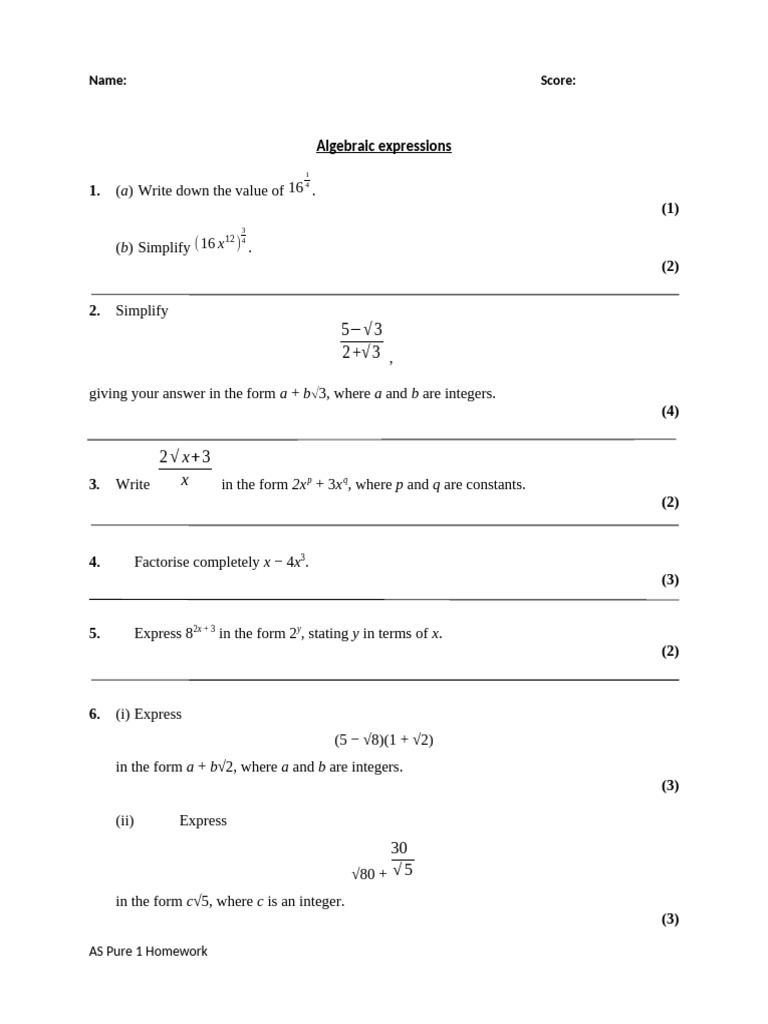 Algebra and Graphs Homework Solutions | PDF | Factorization ...