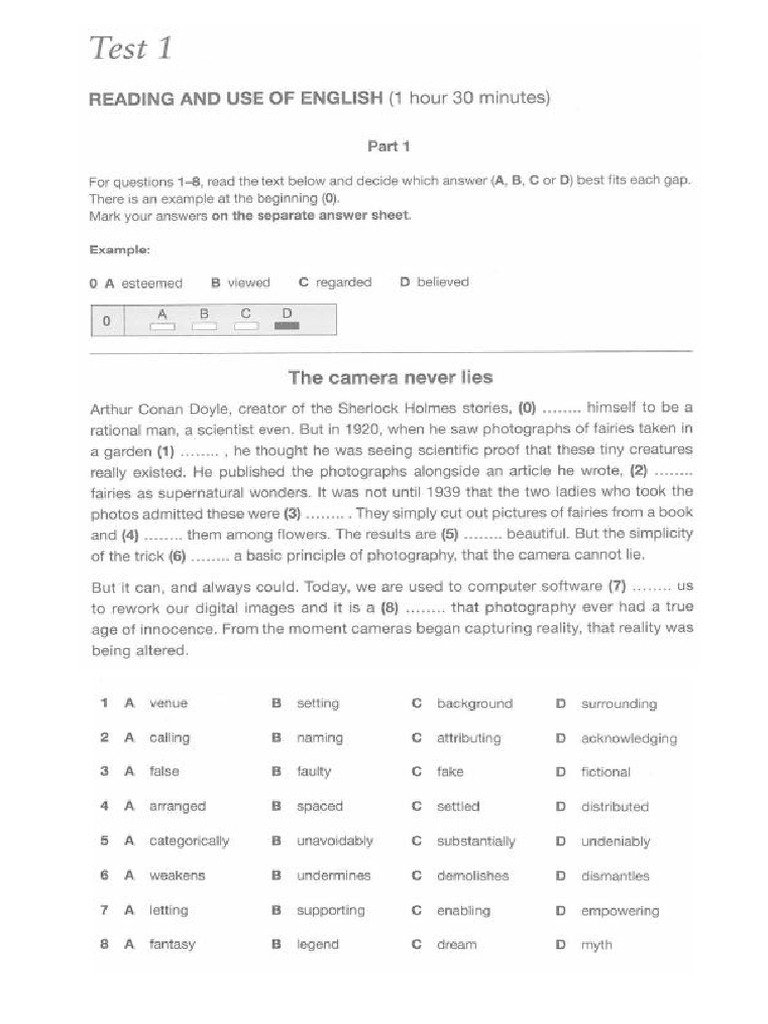 Advanced 1 Test 1 - Use of English | PDF
