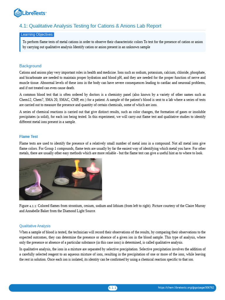 Cation and Anion Qualitative Analysis Lab | PDF | Ammonium | Ion