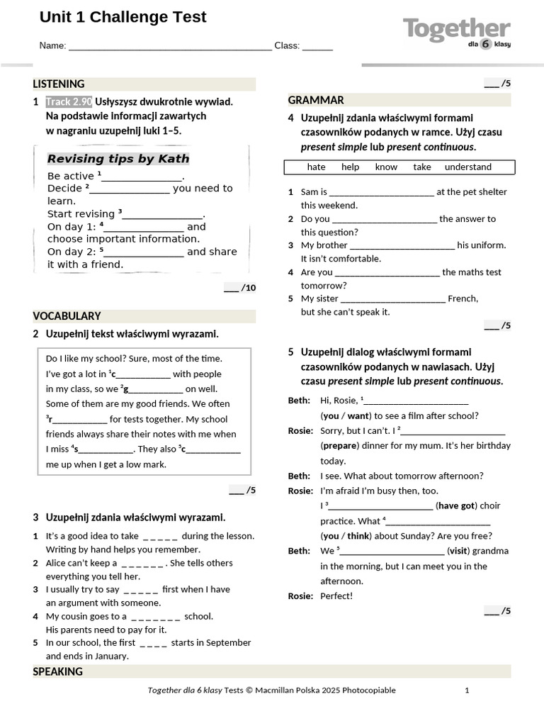 Together Klasa 6 Unit Test Overview | PDF | Skirt | Dress Codes