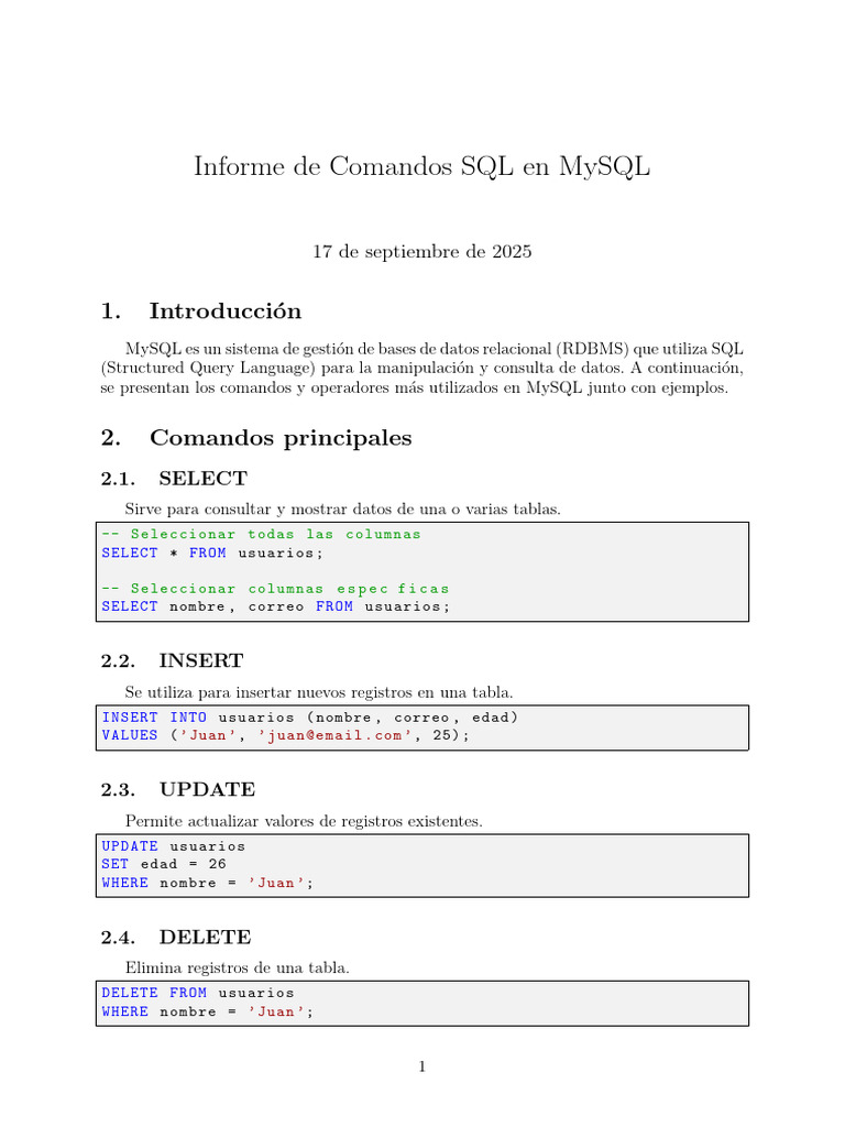 Comandos SQL Esenciales en MySQL | PDF | Datos | Modelo de datos