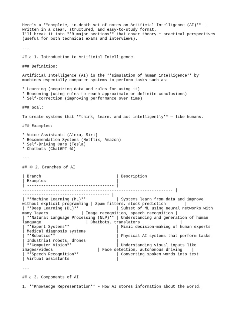 In-Depth AI Study Notes Guide | PDF | Artificial Intelligence ...