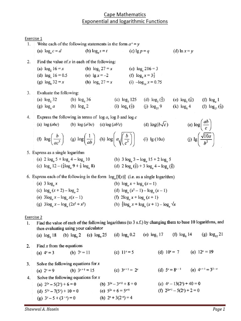 Cape Mathematics: Exponential & Logarithmic Functions | PDF