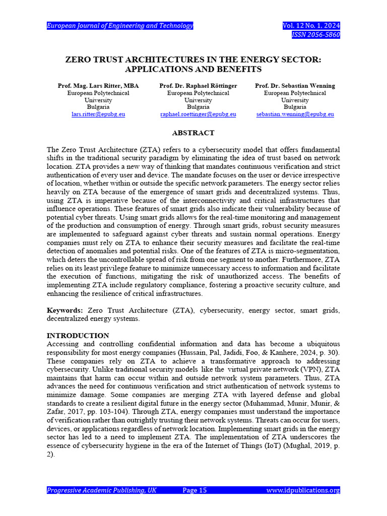 Zero Trust in Energy Sector Security | PDF | Security | Computer Security