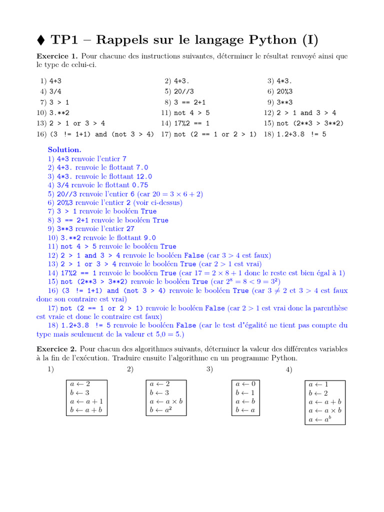 Rappels et exercices sur Python | PDF | Booléen | Entier naturel