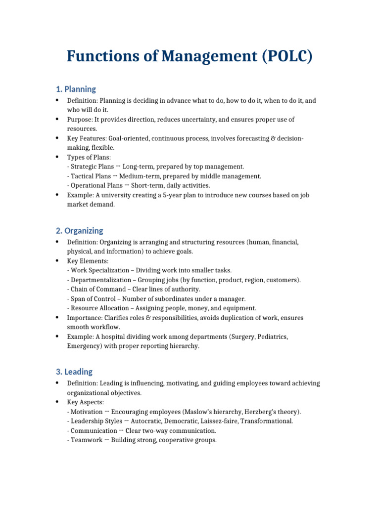Functions of Management Detailed | PDF | Leadership | Industrial And ...