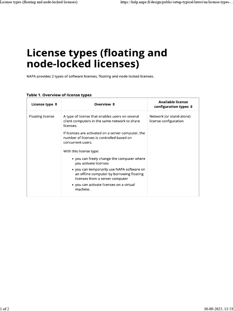 Floating vs Node-Locked Licenses | PDF