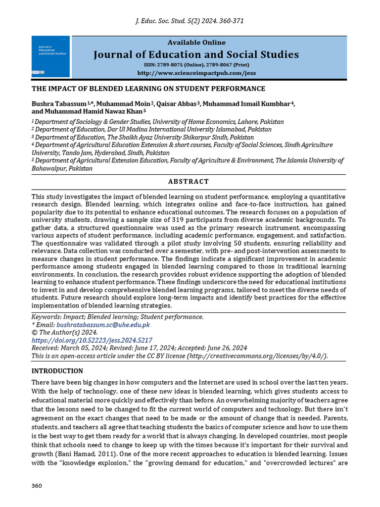 Blended Learning's Effect on Student Performance PDF Educational