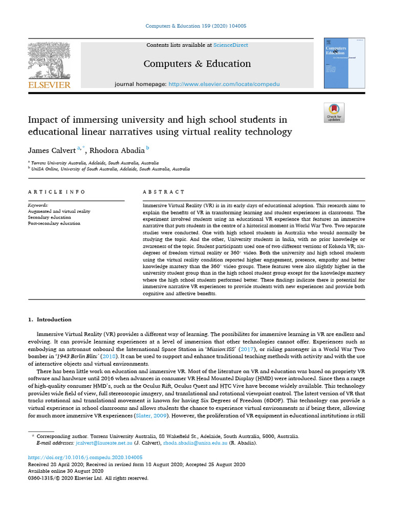 1 s2.0 S0360131520302037 Main | PDF | Virtual Reality | Focus Group