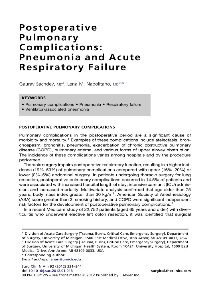 Postoperative Pulmonary Complications | PDF | Pneumonia | Methicillin ...