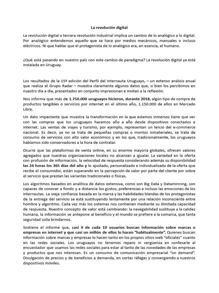 La Revolución Digital o Tercera Revolución Industrial Implica Un Cambio ...