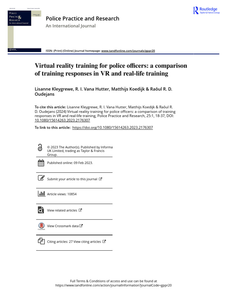Virtual Reality Training for Police Officers a Comparison of Training ...