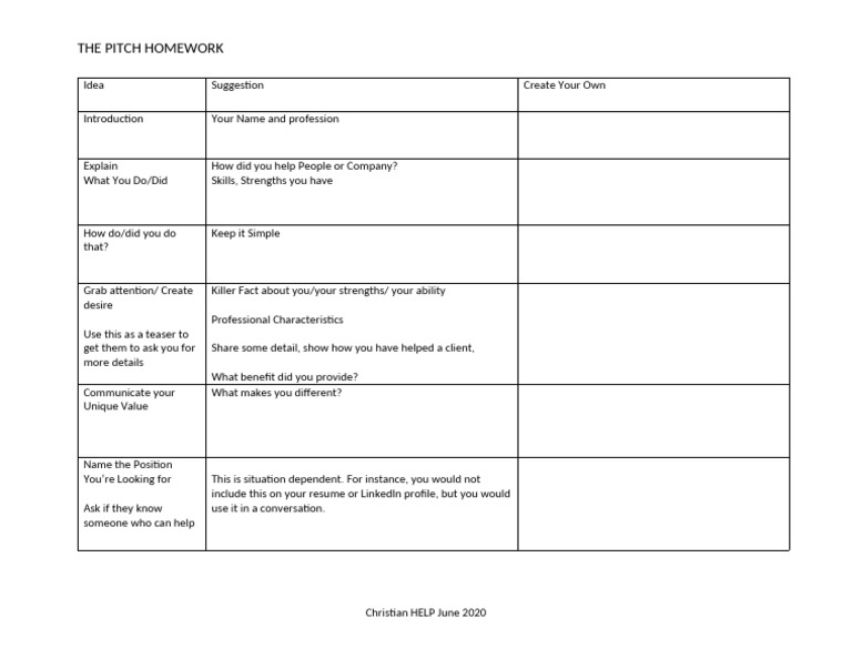 The Pitch Worksheet | PDF