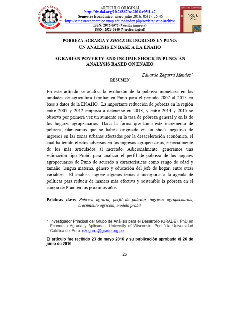 Pobreza Agraria y Shock de Ingresos en Puno | PDF | Pobreza | Pobreza e ...