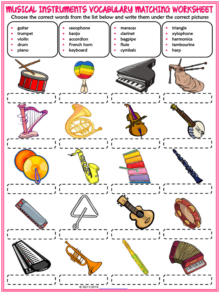 Musical Instruments Vocabulary Worksheet | PDF