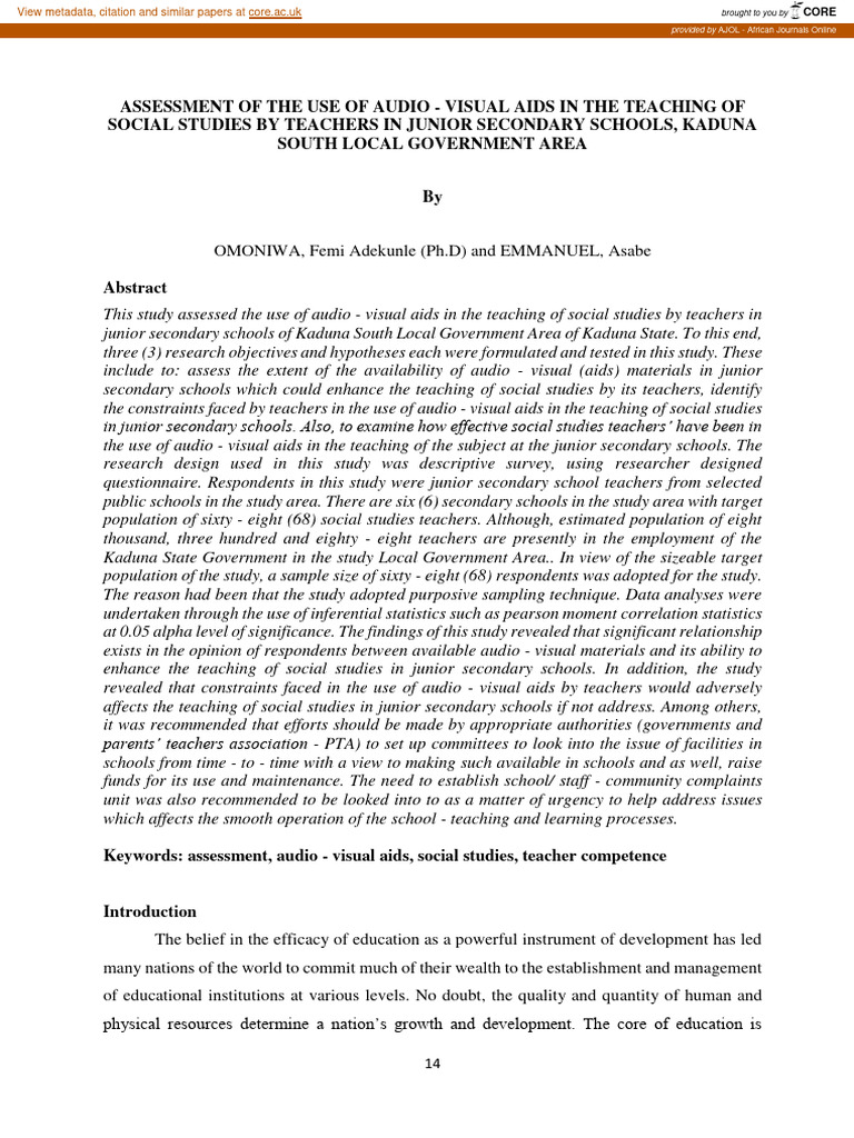 Assessment of The Use of Audio Visual Ai | PDF | Teachers | Statistics