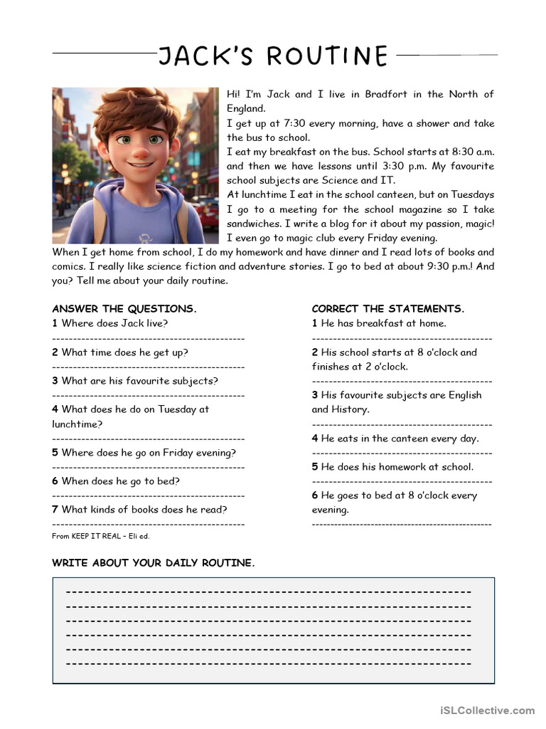Jack's Daily Routine in Bradford | PDF | Eating Behaviors Of Humans | Meal