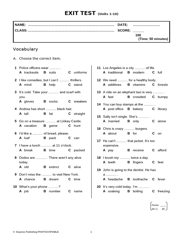 เฉลยแบบทดสอบ EXIT TEST | PDF