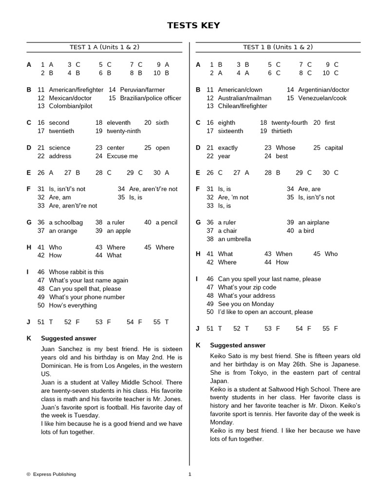 Tests Key for Units 1-8 | PDF | Room | Cooking